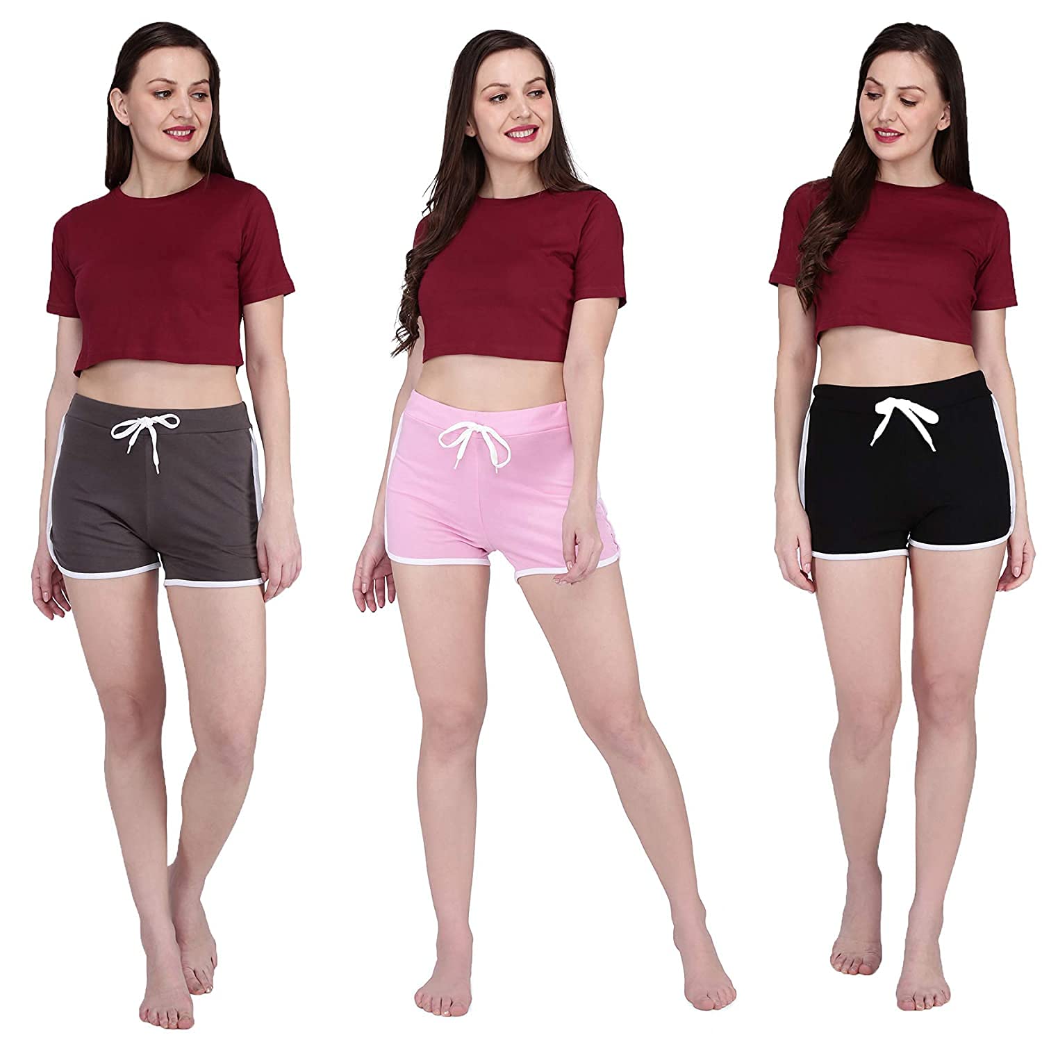 Accustyle Women Regular Fit Cotton Shorts for Yoga Gym (Pack of 3)