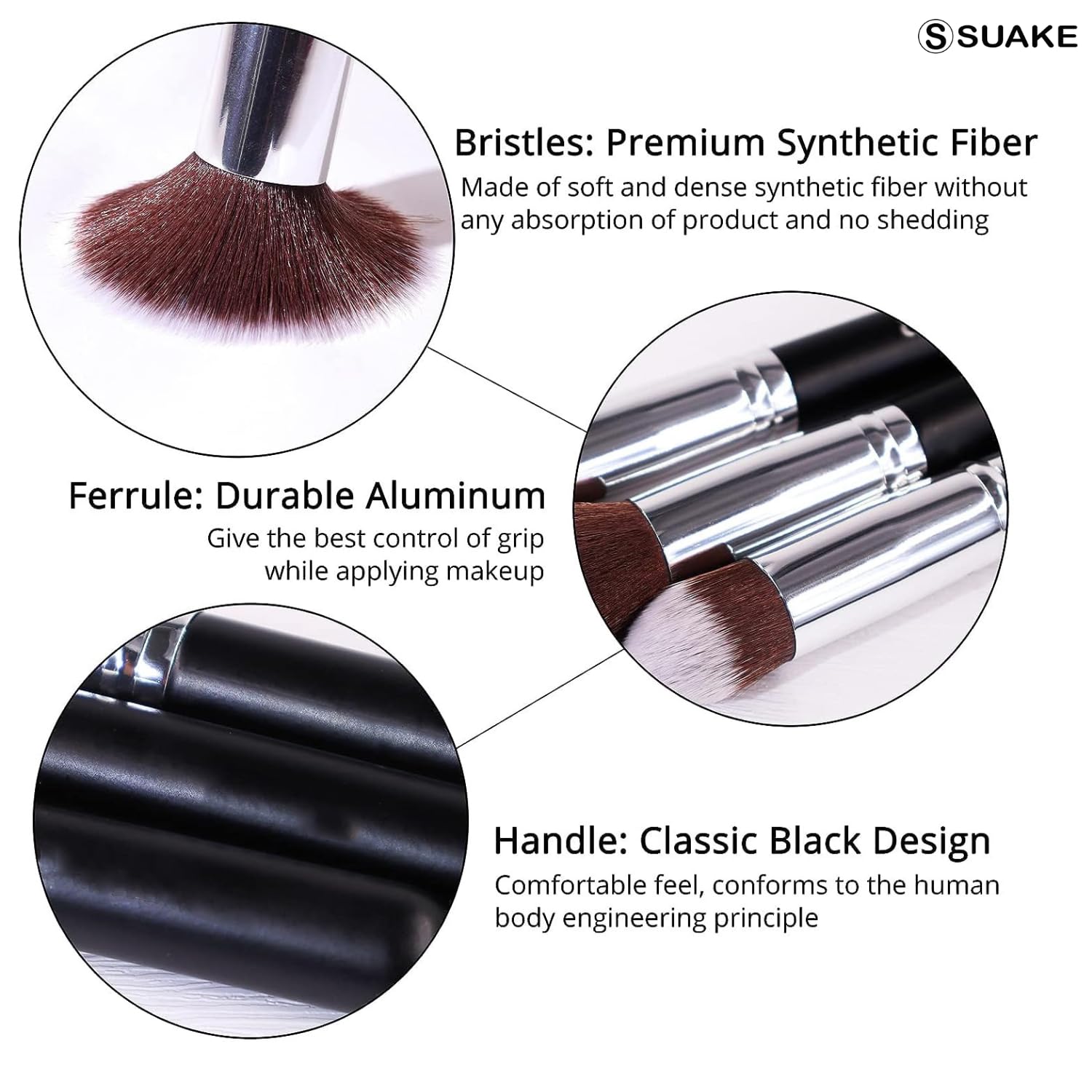 Suake 10-Piece Makeup Brush Set: Premium Synthetic Bristles, Ultra-Soft Foundation, Powder, and Eyeshadow Brushes in Elegant Black & Gold