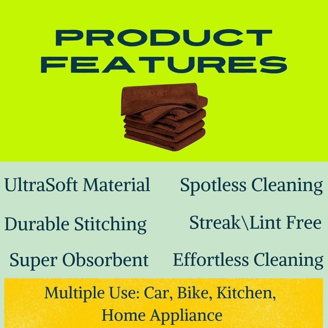 AUTOFRILL Microfiber Cloth for Car 650 GSM 40x40 cm Multipurpose Cloths Kitchen Cleaning Cloth Automotive Microfiber Towels for Bike Car Cleaning Cloth Polishing Washing Detailing