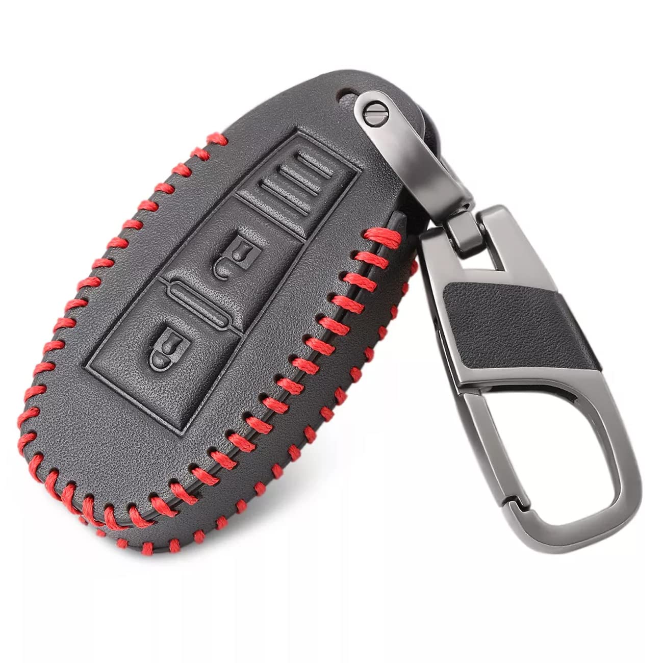 Keycase 2 Button Leather Smart Car Key Cover (Color Black & Red) for Maruti Suzuki Ignis, SCross, Baleno, Ciaz, Vitara Brezza