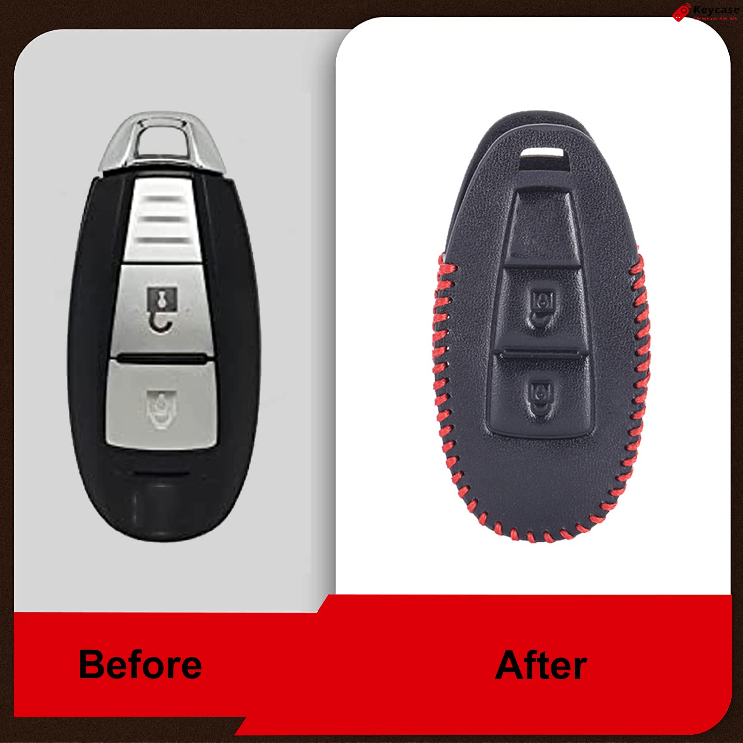 Keycase 2 Button Leather Smart Car Key Cover (Color Black & Red) for Maruti Suzuki Ignis, SCross, Baleno, Ciaz, Vitara Brezza
