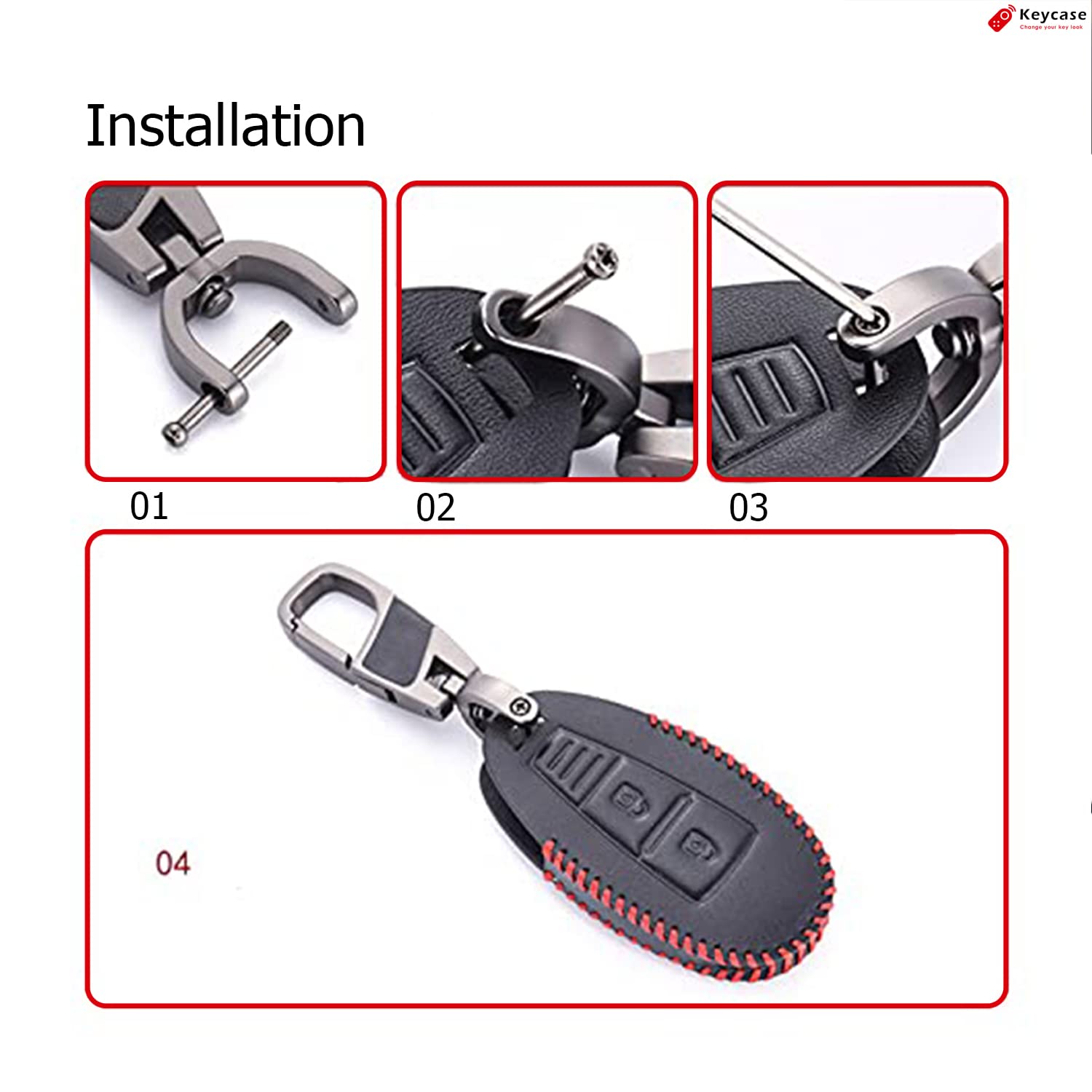 Keycase 2 Button Leather Smart Car Key Cover (Color Black & Red) for Maruti Suzuki Ignis, SCross, Baleno, Ciaz, Vitara Brezza