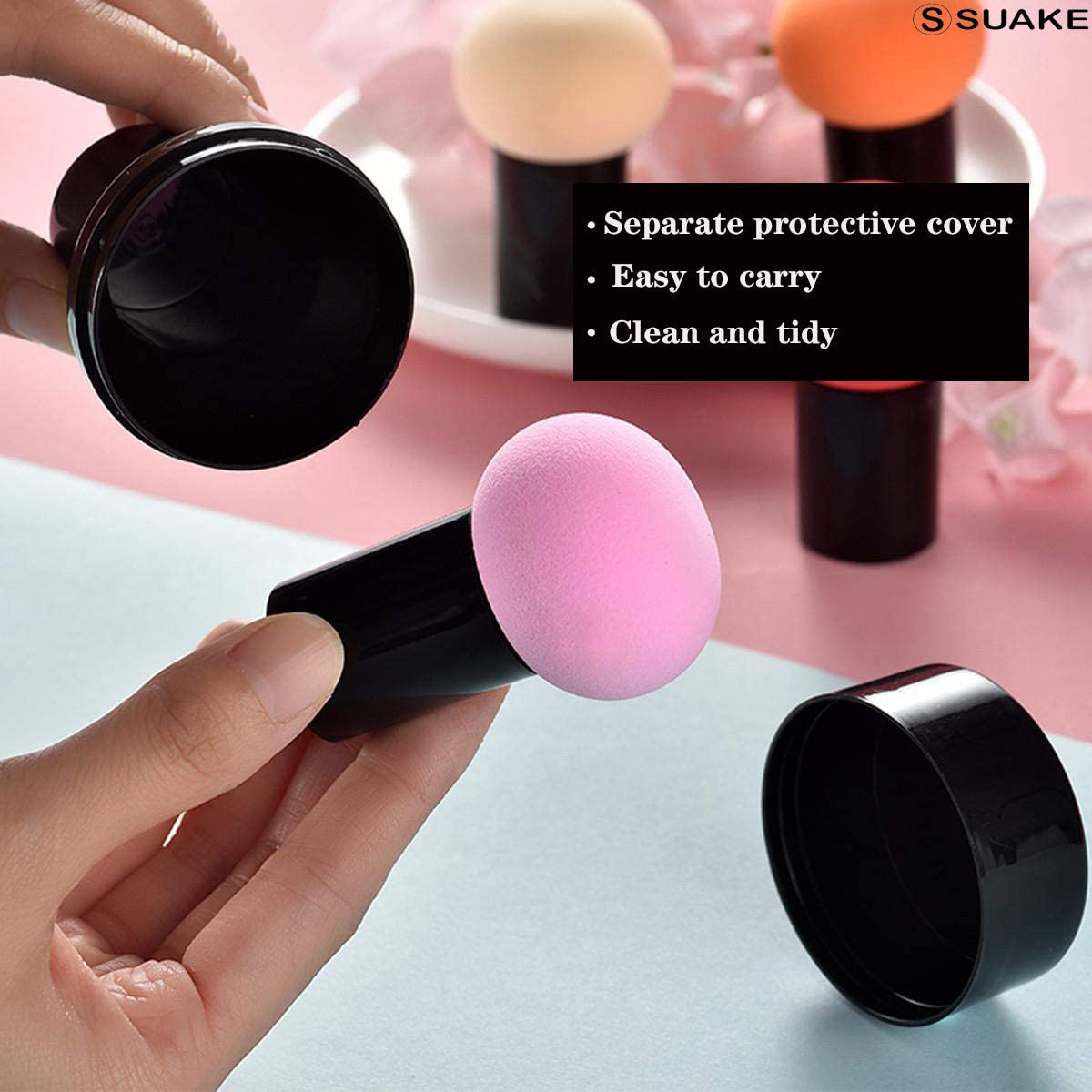 SUAKE Professional Mushroom Makeup Blender Sponge for Face Brush | Makeup Puff with Handle Case for Dry Wet Use Liquid, Creams, and Powders (Multi Colour)