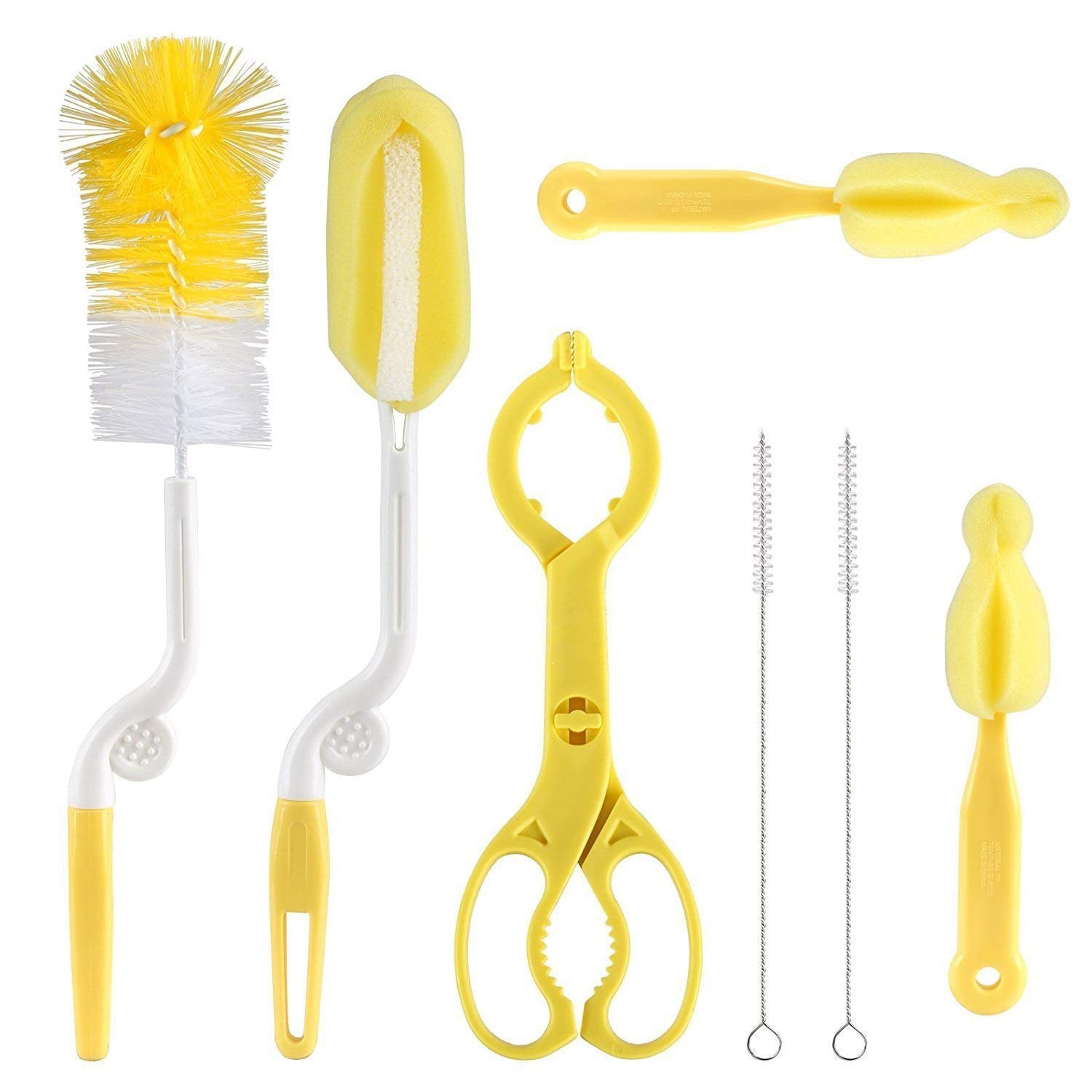 AWEJOY 7 Pcs Baby Milk Bottle Nipple Straw Brush Sponge Nylon Cleaning Brush Cleaner Bottle Set (Random Color, 7)