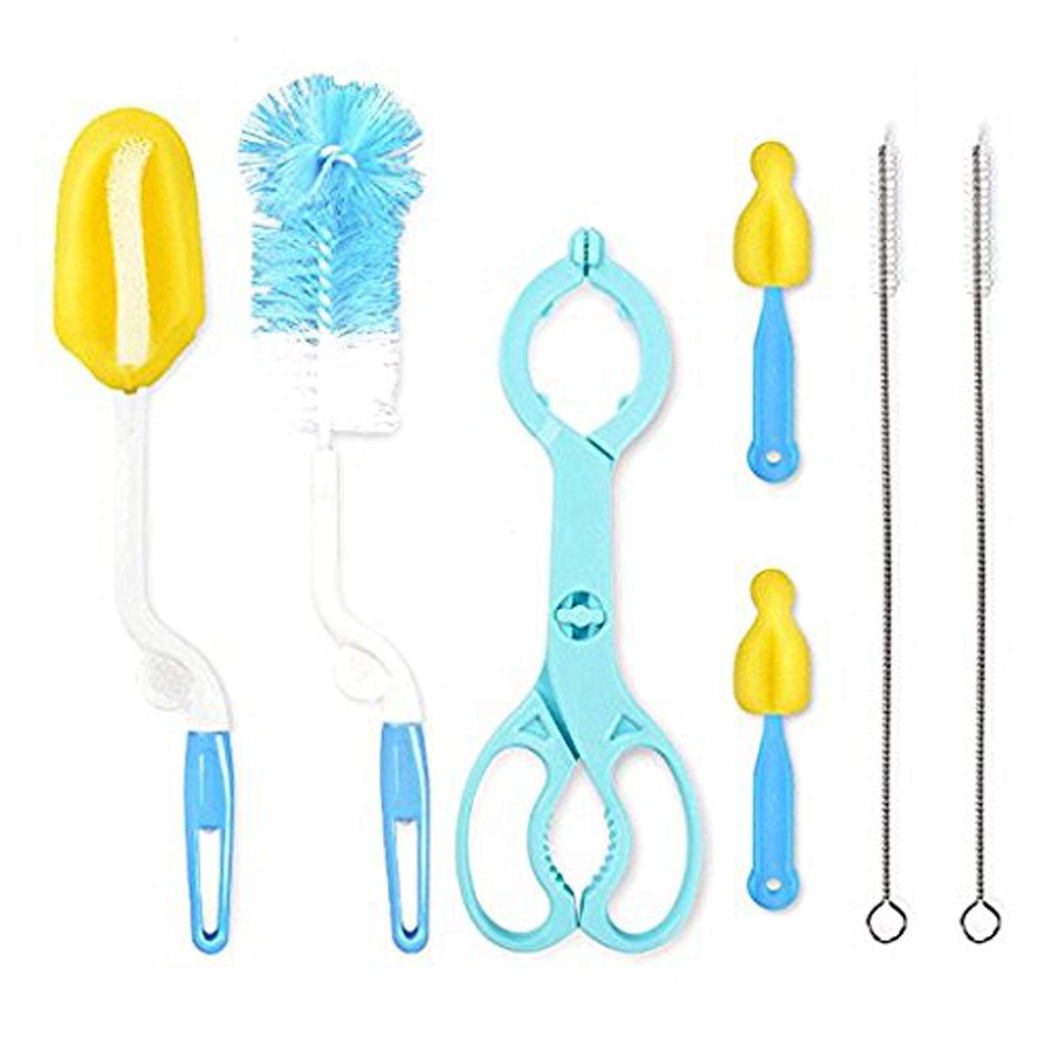 AWEJOY 7 Pcs Baby Milk Bottle Nipple Straw Brush Sponge Nylon Cleaning Brush Cleaner Bottle Set (Random Color, 7)