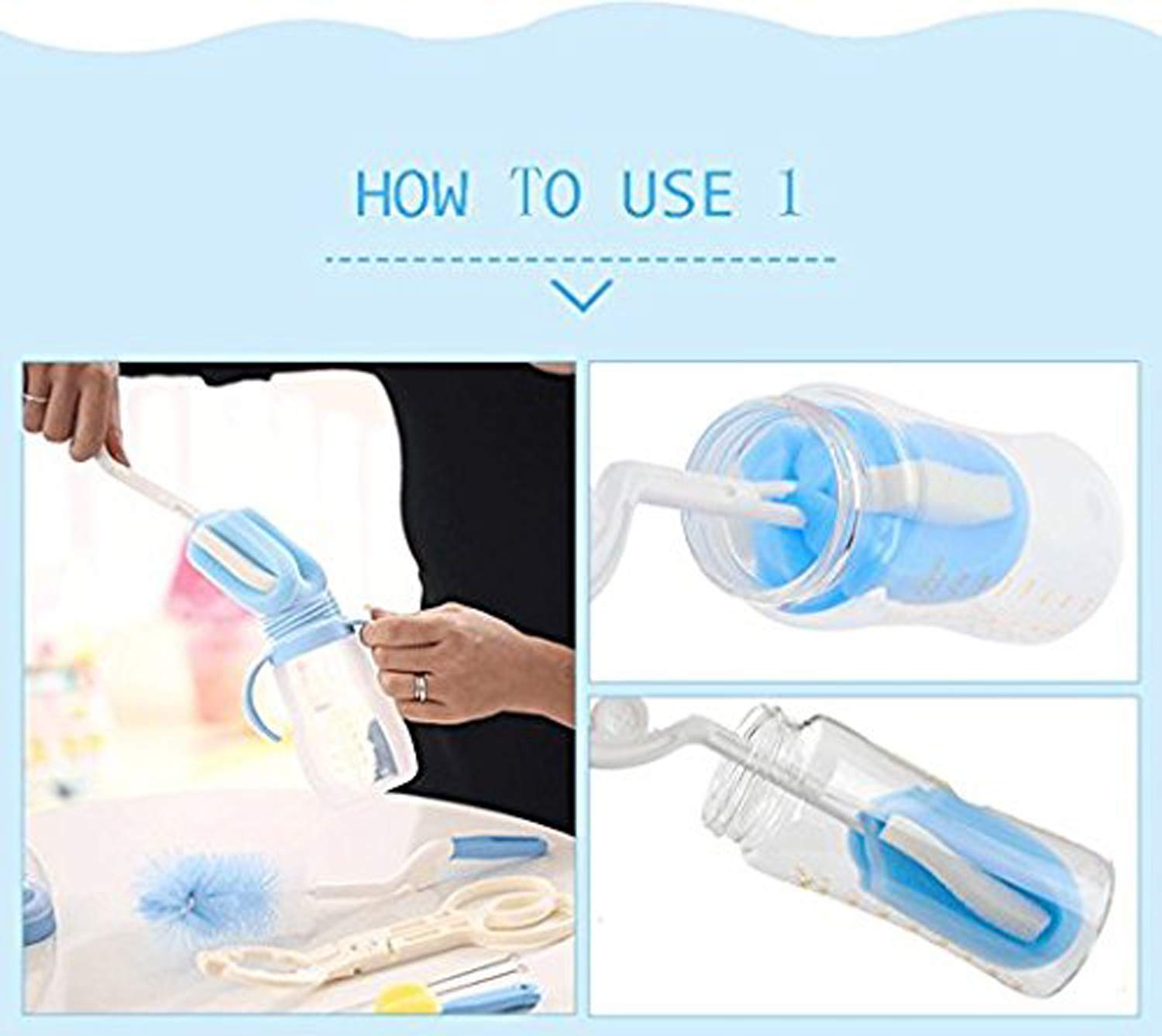 AWEJOY 7 Pcs Baby Milk Bottle Nipple Straw Brush Sponge Nylon Cleaning Brush Cleaner Bottle Set (Random Color, 7)