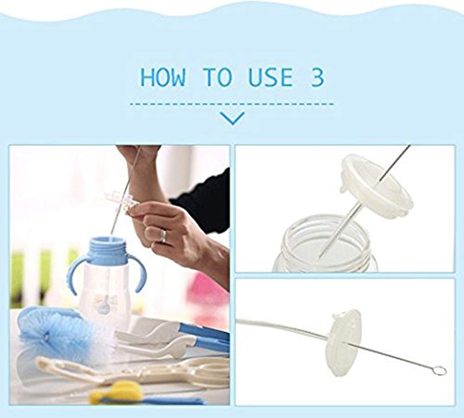 AWEJOY 7 Pcs Baby Milk Bottle Nipple Straw Brush Sponge Nylon Cleaning Brush Cleaner Bottle Set (Random Color, 7)