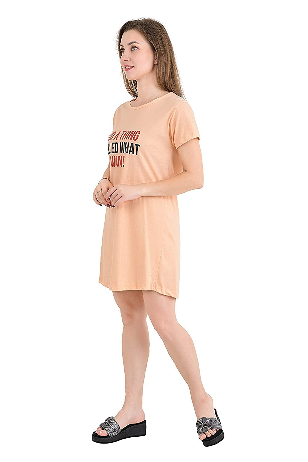 Accustyle Women Cotton Printed Casual Short Nighty Knee Length