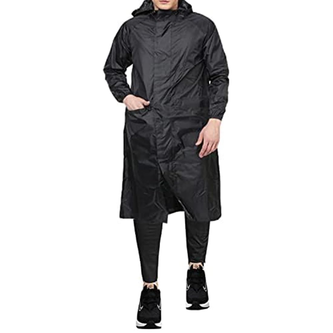 Accustyle Rain Coat for Men Waterproof Long Overcoat With Adjustable Hood Double Layer Bike Rain Jacket With Storage Bag For Men