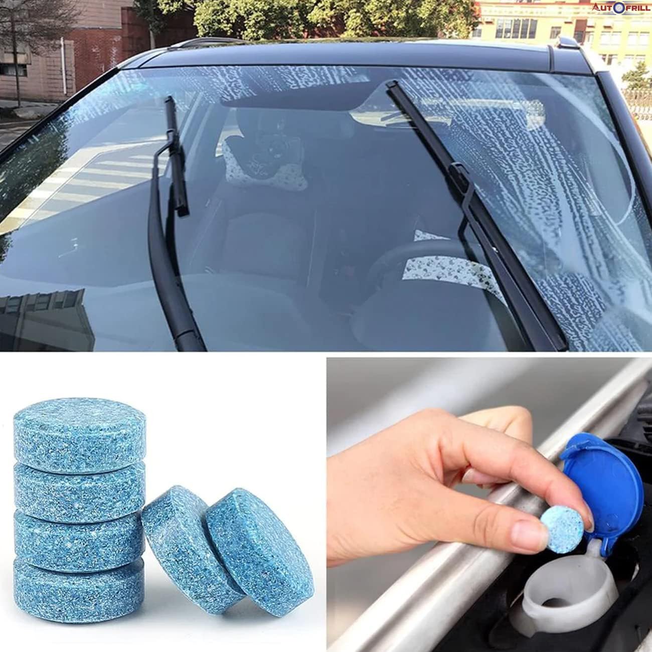 AUTOFRILL Car Accessories Car Glass Cleaner Detergent Effervescent Tablets, Car Windshield Cleaner Wiper, Car Cleaning Kit, Cleaning Tablets, Car Interior Cleaner Dashboard