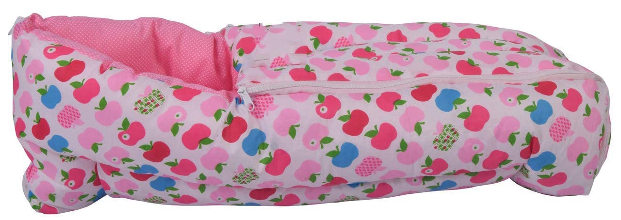 AWEJOY Combo of Baby Mattress with Net | Sleeping Bag | 4 Pcs Bedding Set(0-6 Months)(Pink)
