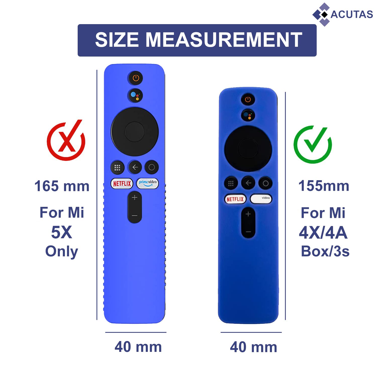 ACUTAS Silicone Remote Cover for Mi TV Stick/MI Box S / 3S Compatible with MI 4X / 4A Smart LED TV (Only Netflix & Prime Video/Live Button) Remote Controller