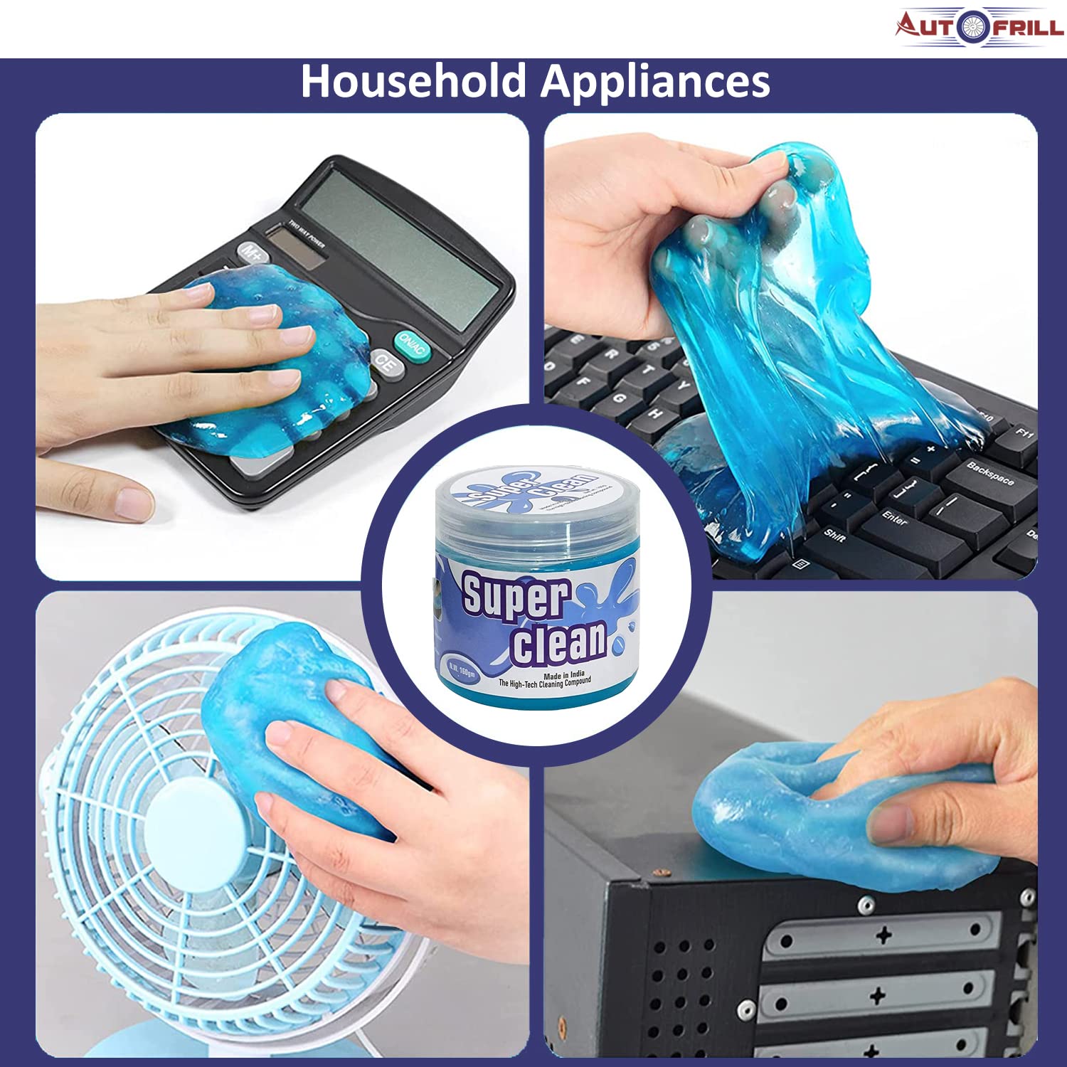AUTOFRILL High-Tech Cleaning Compound Gel for Car Interior Dust Cleaner for Keyboard Computer Laptop Home & Office Window Grill Electronics Cleaning Gel (Blue - 160 gm) (Pack of 1)