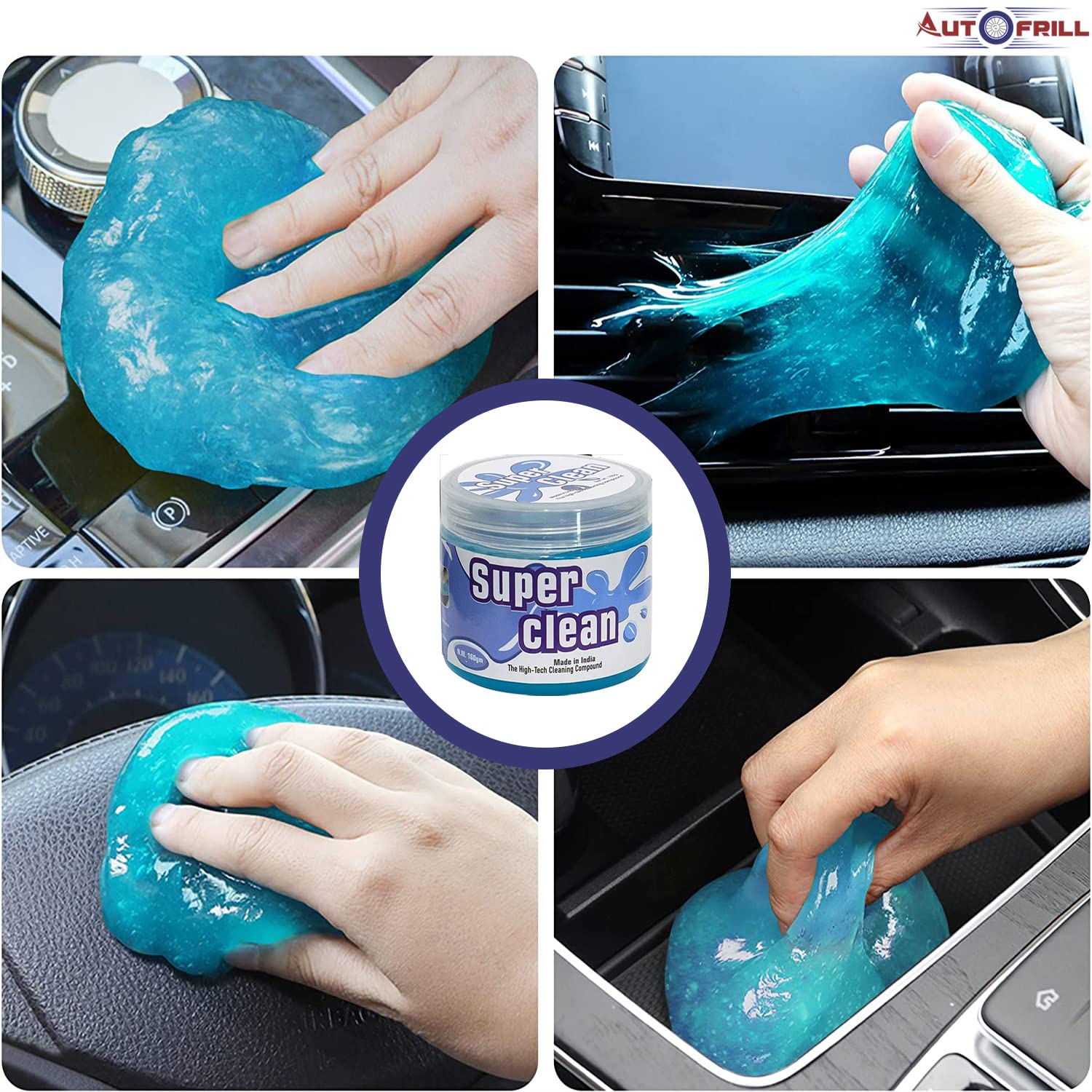 AUTOFRILL High-Tech Cleaning Compound Gel for Car Interior Dust Cleaner for Keyboard Computer Laptop Home & Office Window Grill Electronics Cleaning Gel (Blue - 160 gm) (Pack of 2)
