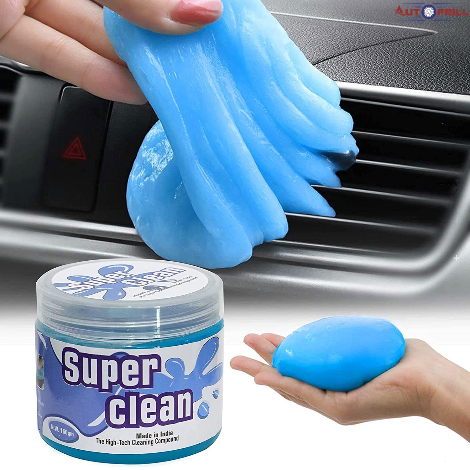 AUTOFRILL High-Tech Cleaning Compound Gel for Car Interior Dust Cleaner for Keyboard Computer Laptop Home & Office Window Grill Electronics Cleaning Gel (Blue - 160 gm) (Pack of 2)