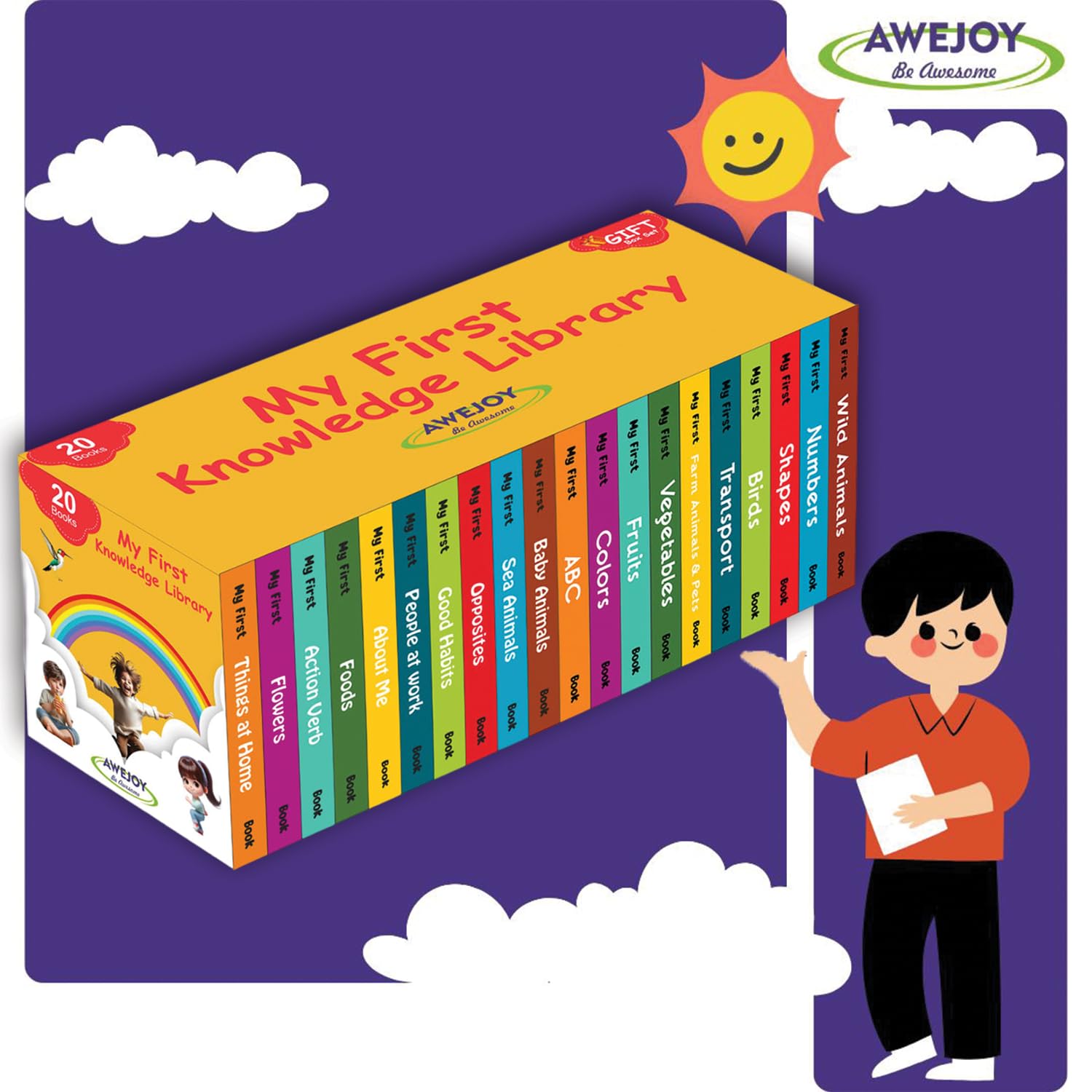 AWEJOY My First Complete Knowledge Library | Box Set of 20 Board Books for Kids | Early Learning & Brain Development Gift Set