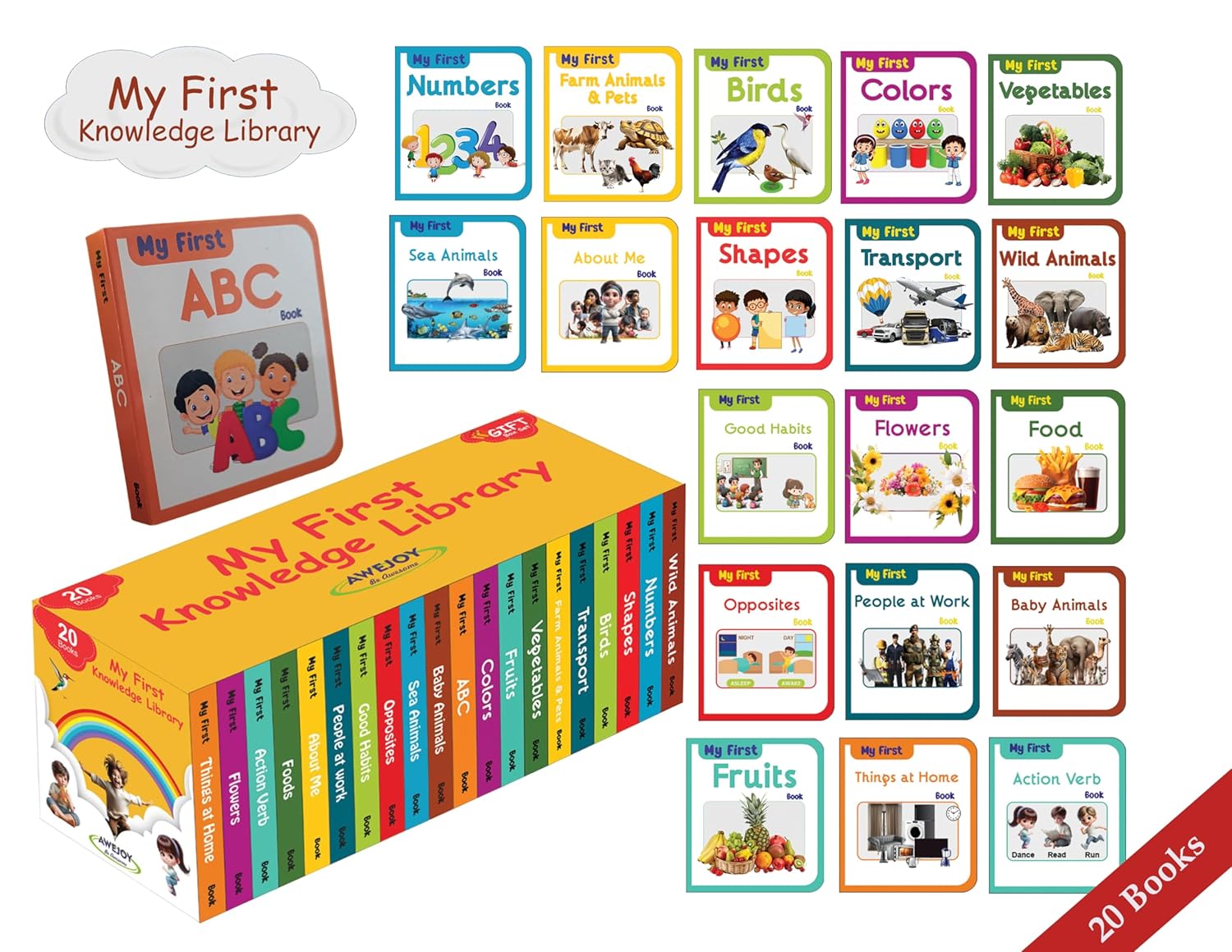AWEJOY My First Complete Knowledge Library | Box Set of 20 Board Books for Kids | Early Learning & Brain Development Gift Set