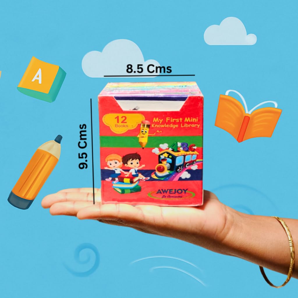 AWEJOY My First Mini Knowledge Library | Box Set of 12 Board Books for Kids | Early Learning & Brain Development Gift Set for Toddlers & Preschoolers
