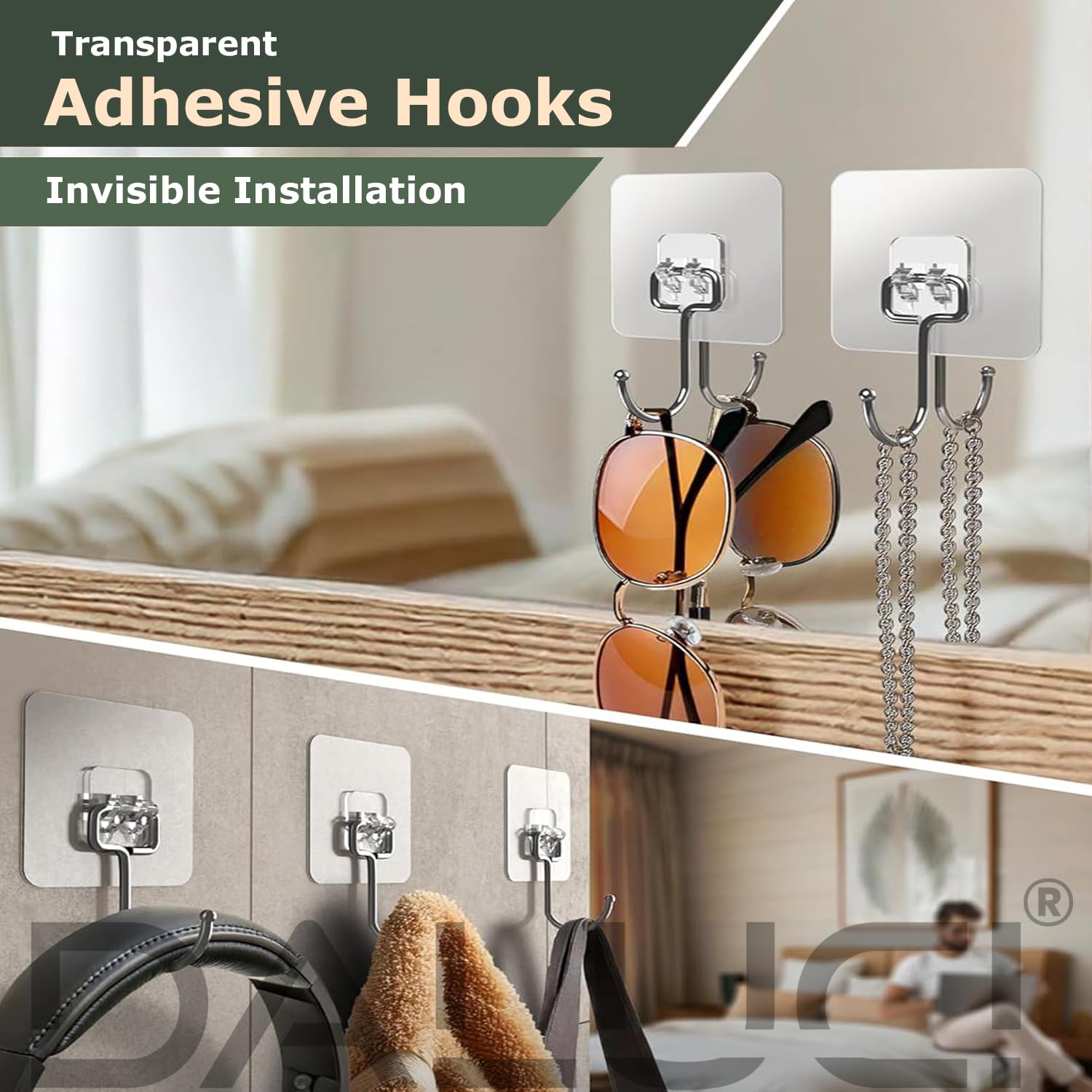 Big Size Self Adhesive Hooks Transparent Wall Hooks for Hanging – Heavy Duty Wall Hanger Hook for Bathroom, Kitchen, Home & Office, Towels & Utensils – Hooks for Wall Heavy Items (Big Hook)