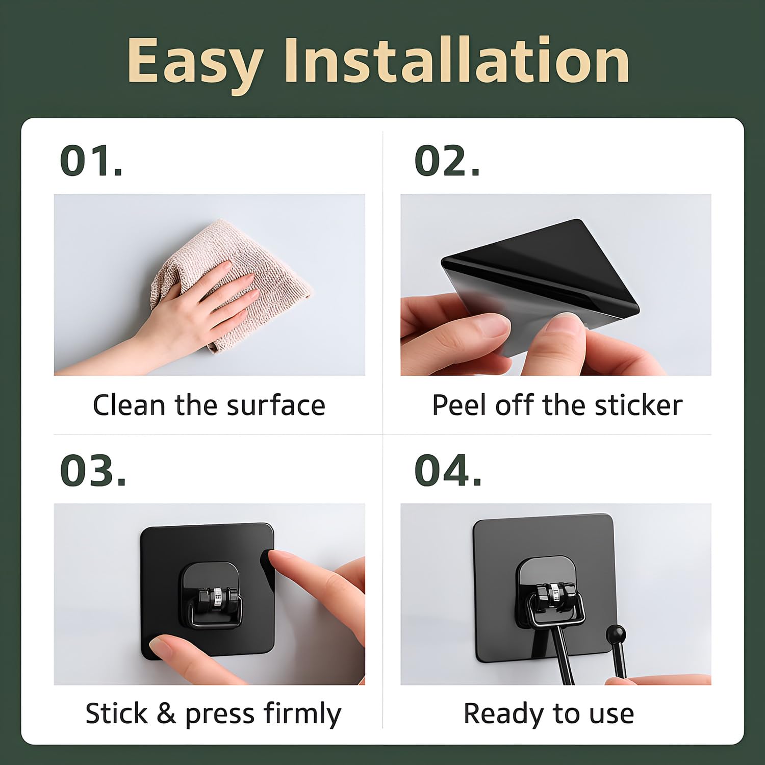 Large Adhesive Wall Hook – Heavy Duty Wall Hanger Hooks for Hanging Without Drill | Waterproof, Rustproof Wall Stick Hooks for Kitchen, Bathroom, Home & Office Use (Big Hook Black)