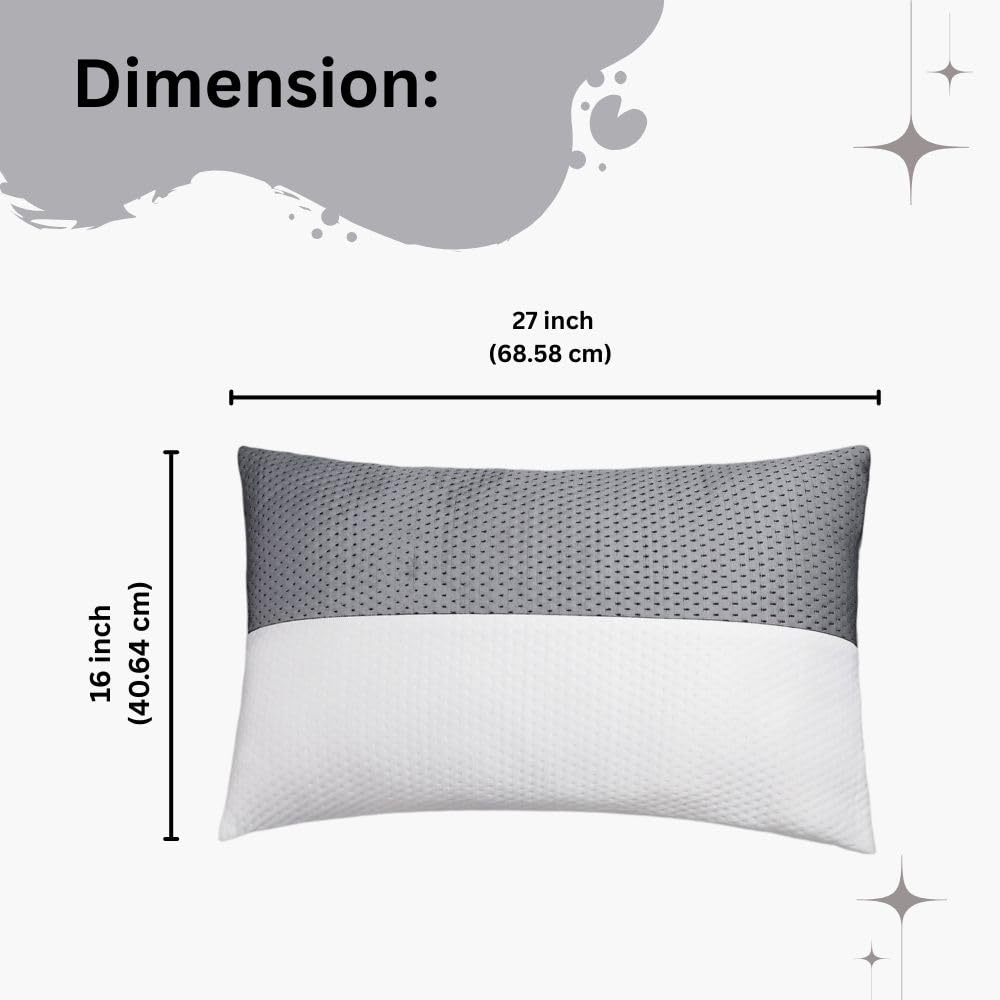 Hollow Fiber Sleeping Pillow | Adjustable Height | Soft & Fluffy Bed Pillows for Sleeping | White & Grey | 27 x 16 Inches