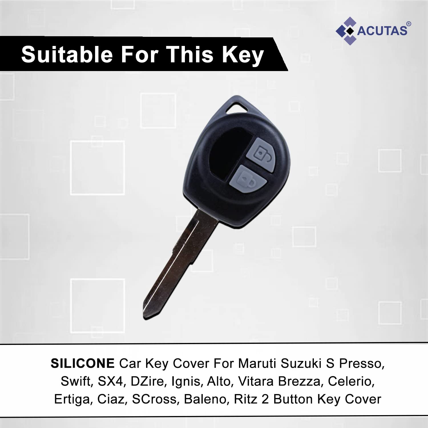 ACUTAS Silicone Car Key Cover for Maruti Suzuki S-Presso,Swift,SX4,DZire,Ignis,Alto,Vitara Brezza,Celerio,Ertiga,Ciaz,SCross,Baleno,Ritz 2 Button Key Cover (Black)