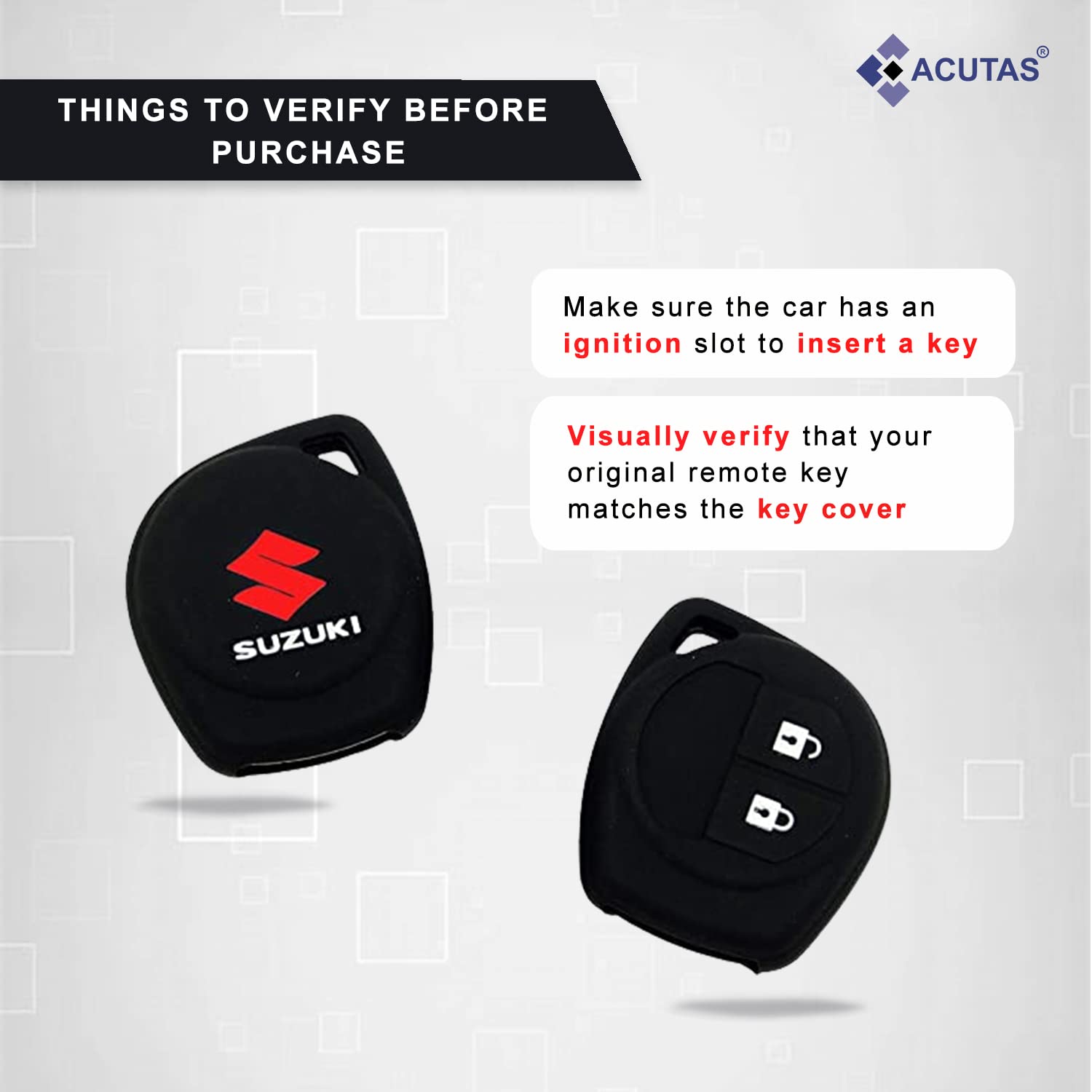 ACUTAS Silicone Car Key Cover for Maruti Suzuki S-Presso,Swift,SX4,DZire,Ignis,Alto,Vitara Brezza,Celerio,Ertiga,Ciaz,SCross,Baleno,Ritz 2 Button Key Cover (Black)