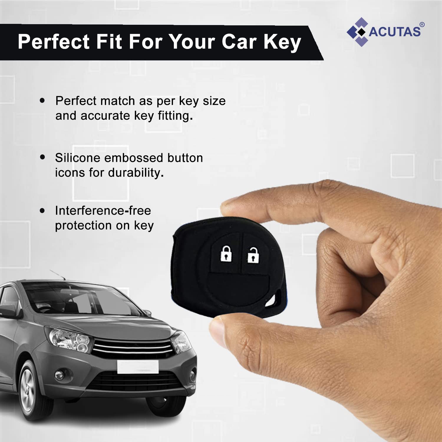 ACUTAS Silicone Car Key Cover for Maruti Suzuki S-Presso,Swift,SX4,DZire,Ignis,Alto,Vitara Brezza,Celerio,Ertiga,Ciaz,SCross,Baleno,Ritz 2 Button Key Cover (Black)