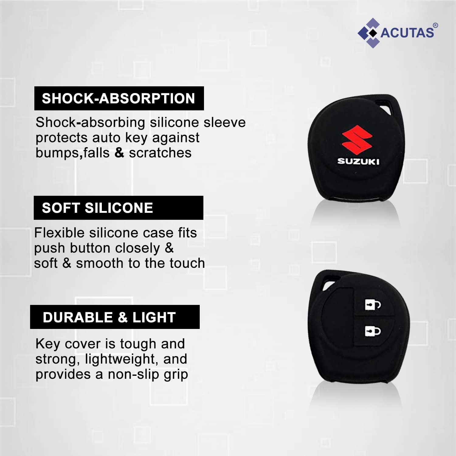 ACUTAS Silicone Car Key Cover for Maruti Suzuki S-Presso,Swift,SX4,DZire,Ignis,Alto,Vitara Brezza,Celerio,Ertiga,Ciaz,SCross,Baleno,Ritz 2 Button Key Cover (Black)