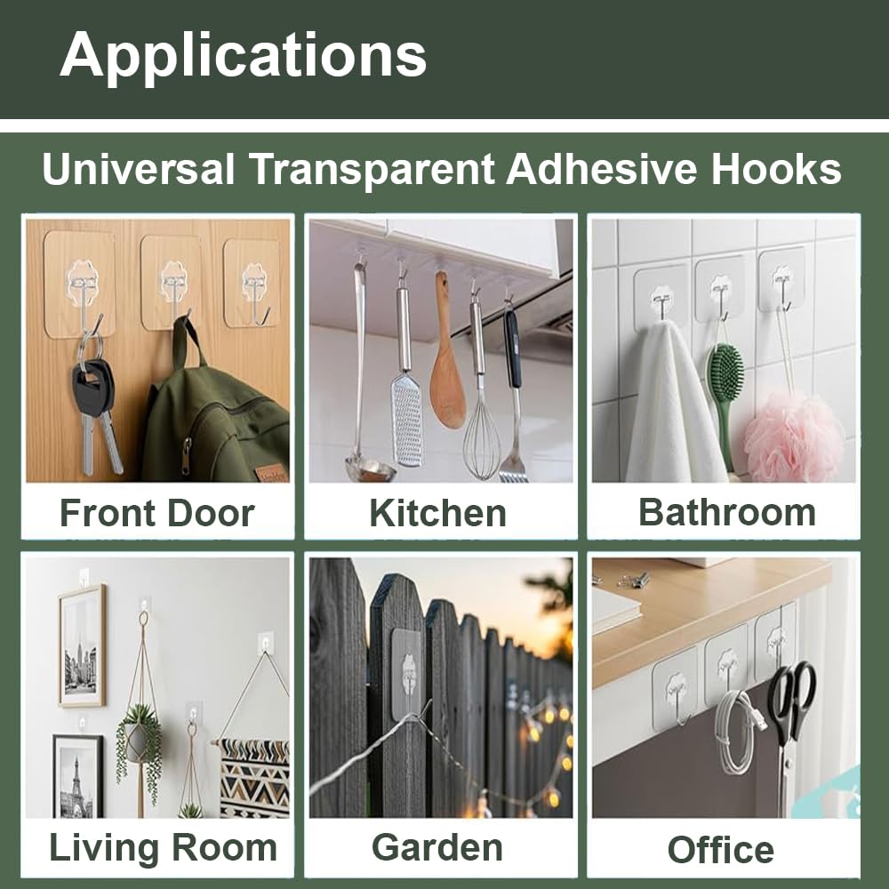 DALUCI Self Adhesive Wall Hooks Heavy Duty Wall Hanger Hook Without Drilling – Nail Free Wall Hooks for Hanging Sticky Hooks for Wall Heavy Items, Kitchen & Bathroom