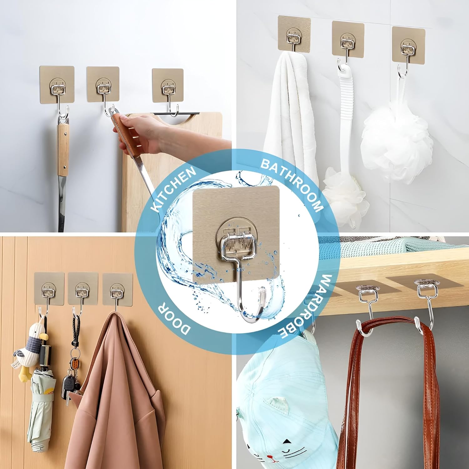 Large Adhesive Wall Hook – Heavy Duty Wall Hanger Hooks for Hanging Without Drill | Waterproof, Rustproof Wall Stick Hooks for Kitchen, Bathroom, Home & Office Use (Big Hook Golden)