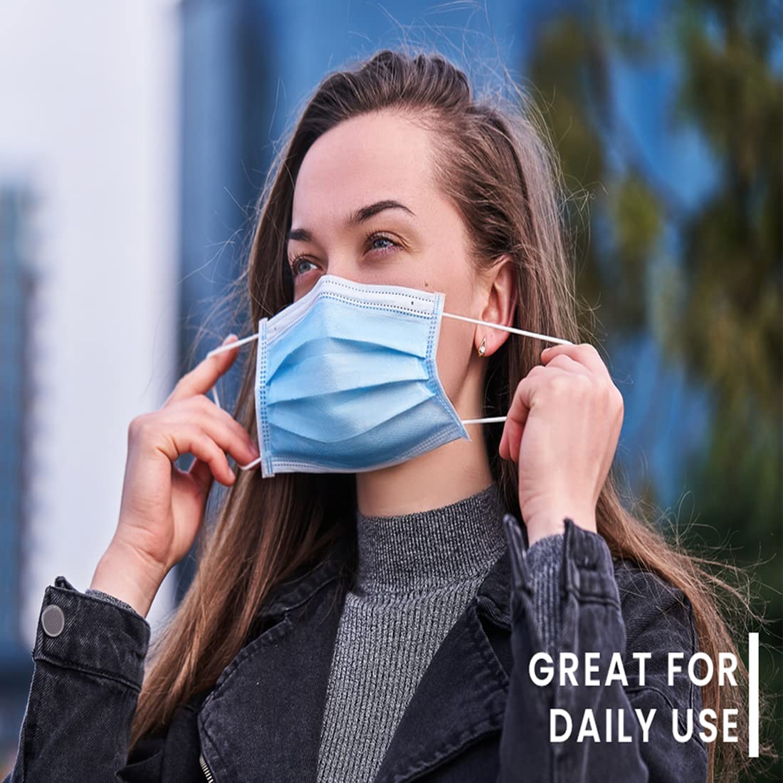 DALUCI Nonwoven Fabric Disposable 3Ply Surgical Mask With Melt Blown Fabric Layer (Blue, Free Size, Pack of 100, 3 Ply)