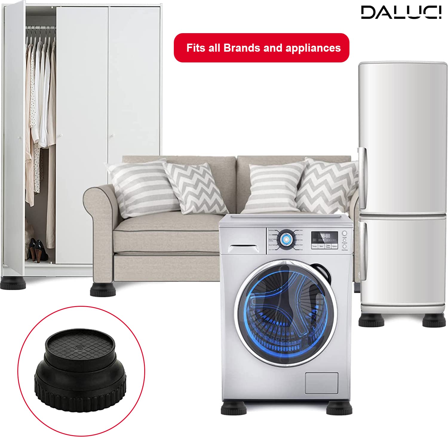 DALUCI Multi-Purpose 4-Piece Round Plastic Legs Refrigerator Stand for Single Door and Double Door