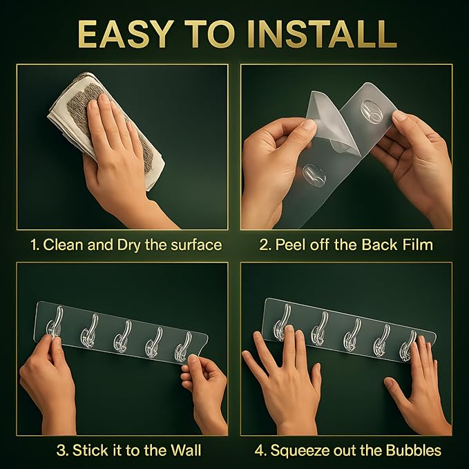 6-in-1 Adhesive Sticky Wall Hooks,Heavy Duty & Premium Quality