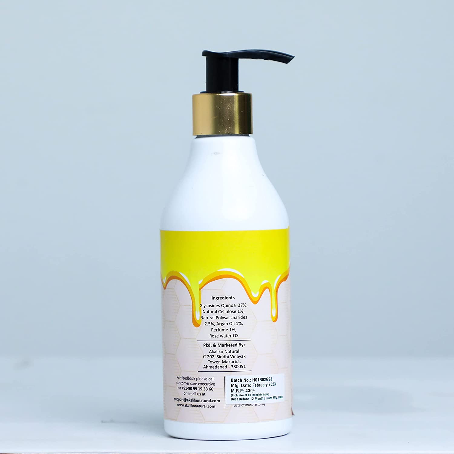 Akaliko natural shampoo 250 ml, for Hair Fall Control, With Honey and Aloe vera, 100% Plant based fibers and glucosides - Paraben Free, For Men & Women