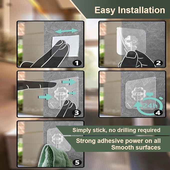 Adhesive Hooks for Hanging, Heavy Duty Wall Door Hooks.