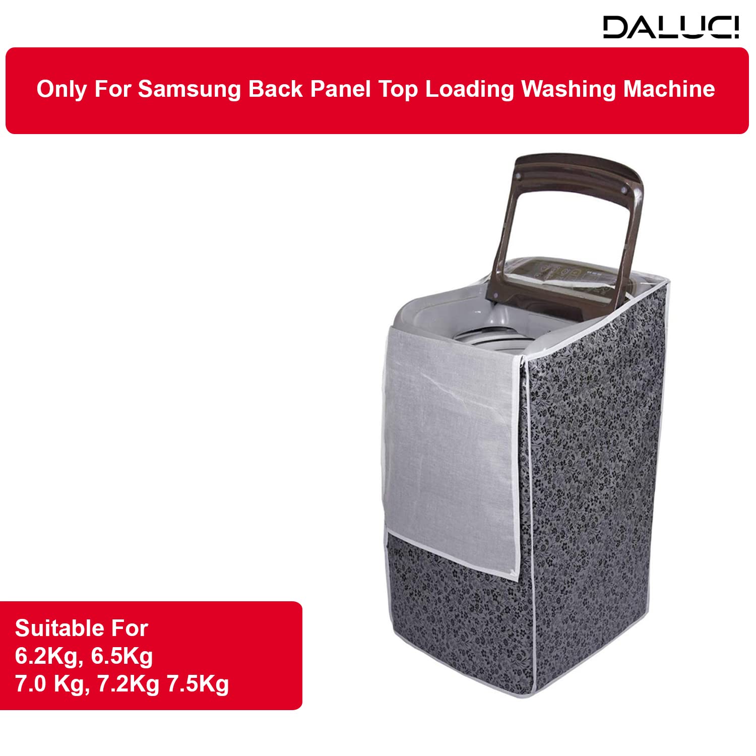 DALUCI Top Load Washing Machine Cover Suitable for Samsung Back Panel 6.2 Kg | 6.5 Kg | 7.0 Kg | 7.5 Kg ONLY (Black & Grey, 55Cms x 55Cms x 92Cms)