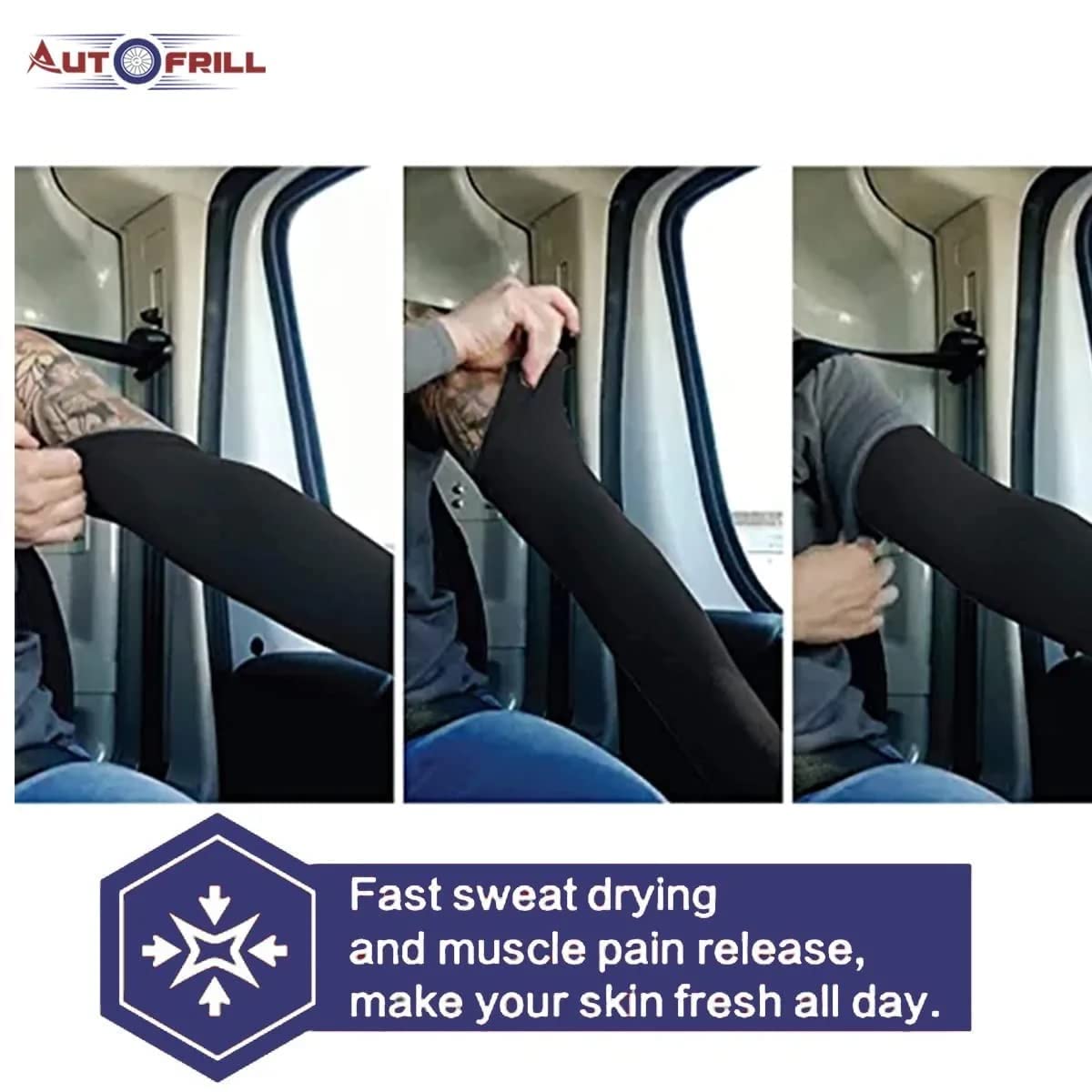 AUTOFRILL Men's and Women's Black Arm Sleeves with Thumb Holes - Stretchy, Breathable, and Sun Protective