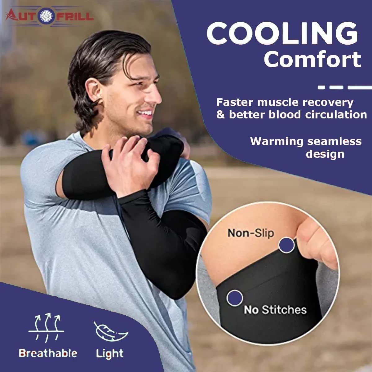 AUTOFRILL Men's and Women's Black Arm Sleeves with Thumb Holes - Stretchy, Breathable, and Sun Protective