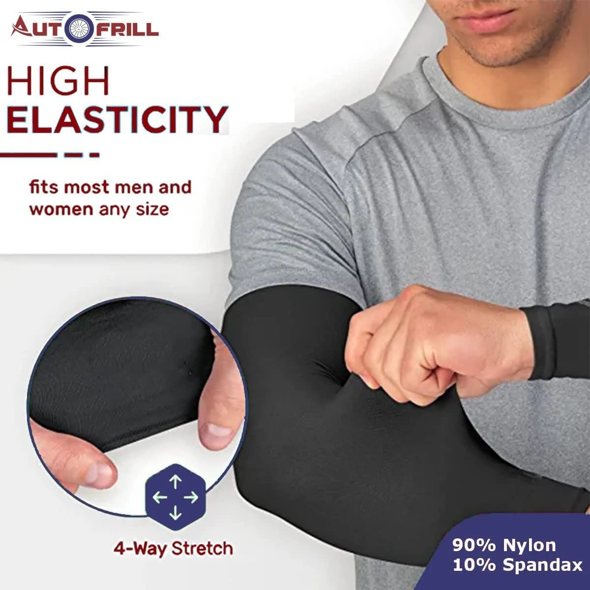 AUTOFRILL Men's and Women's Black Arm Sleeves with Thumb Holes - Stretchy, Breathable, and Sun Protective
