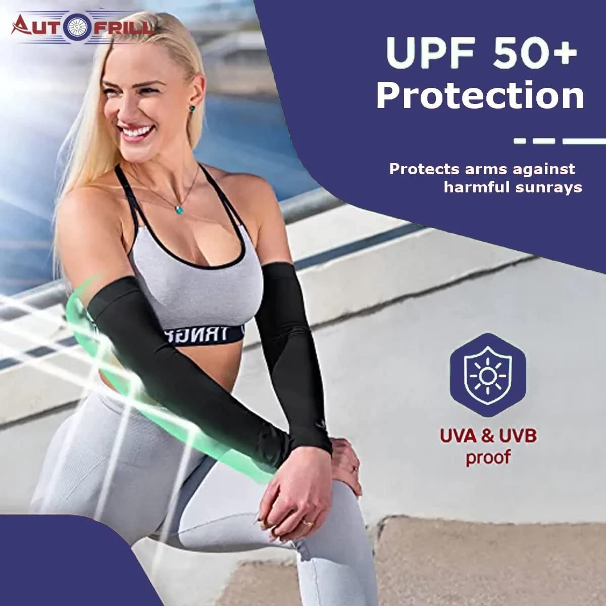 AUTOFRILL Men's and Women's Black Arm Sleeves with Thumb Holes - Stretchy, Breathable, and Sun Protective