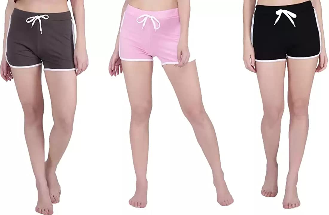 Accustyle Women Regular Fit Cotton Shorts for Yoga Gym (Pack of 3)