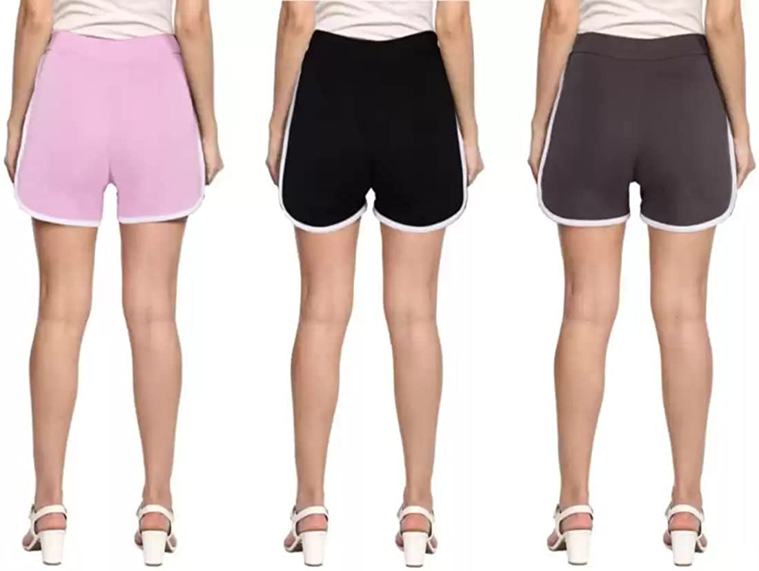 Accustyle Women Regular Fit Cotton Shorts for Yoga Gym (Pack of 3)