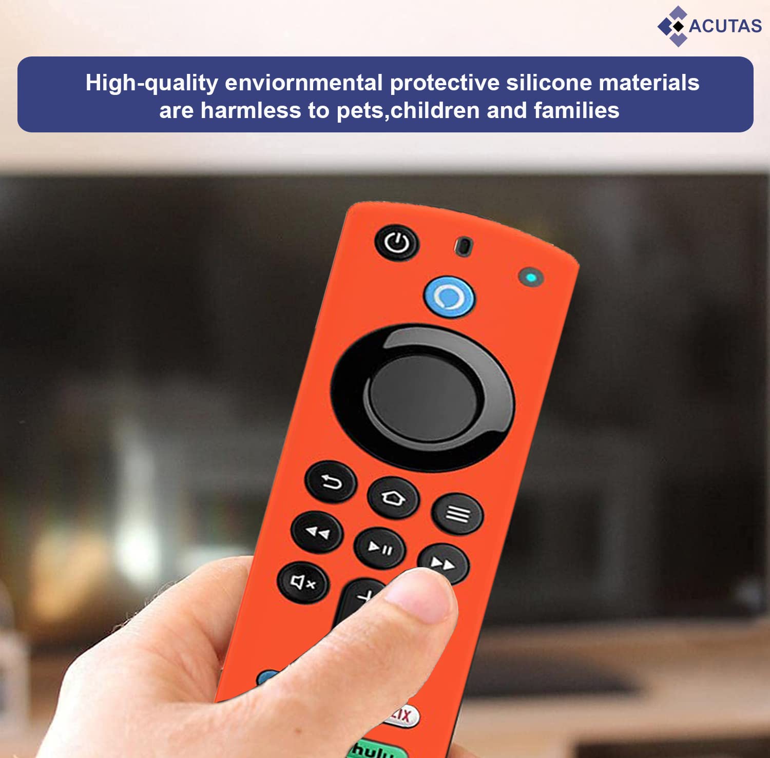 ACUTAS Silicone Remote Cover Compatible for Fire TV Stick (3rd Gen, 2021) with all-new Alexa Voice Remote Case (Orange, Fire TV 3rd Gen 2021) only Remote cover