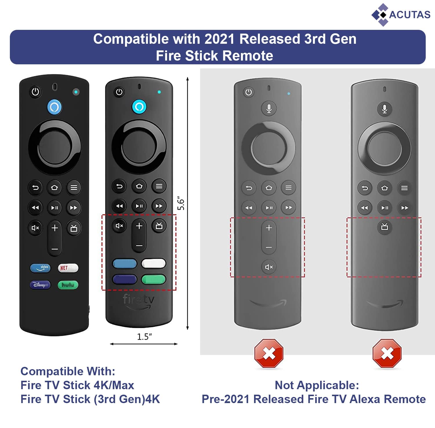 ACUTAS Silicone Remote Cover Compatible for Fire TV Stick (3rd Gen, 2021) with all-new Alexa Voice Remote Case (Orange, Fire TV 3rd Gen 2021) only Remote cover