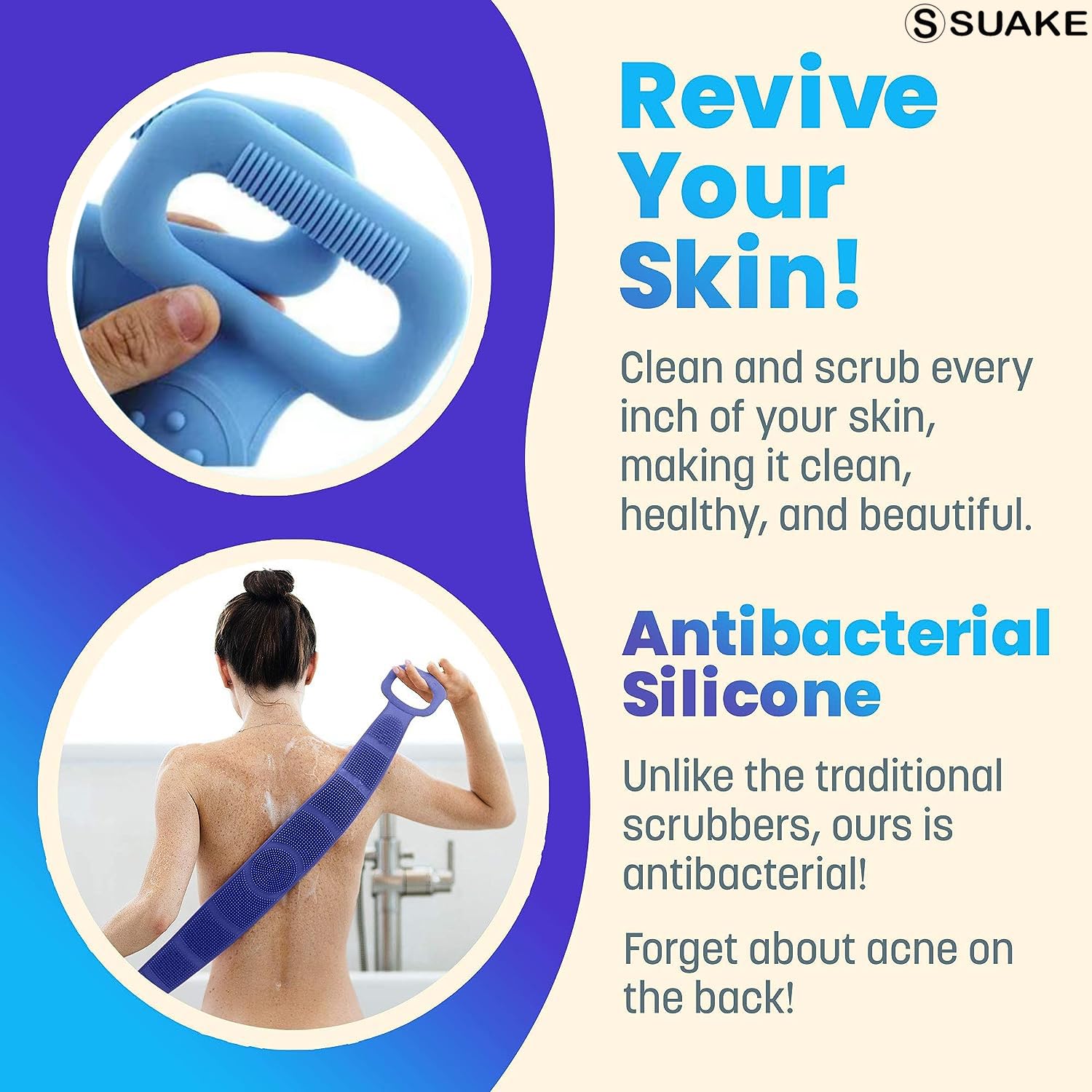 Suake Double-Sided Silicone Body Scrubber: Deep Cleansing, Exfoliating, and Massage for Ultimate Skin Care