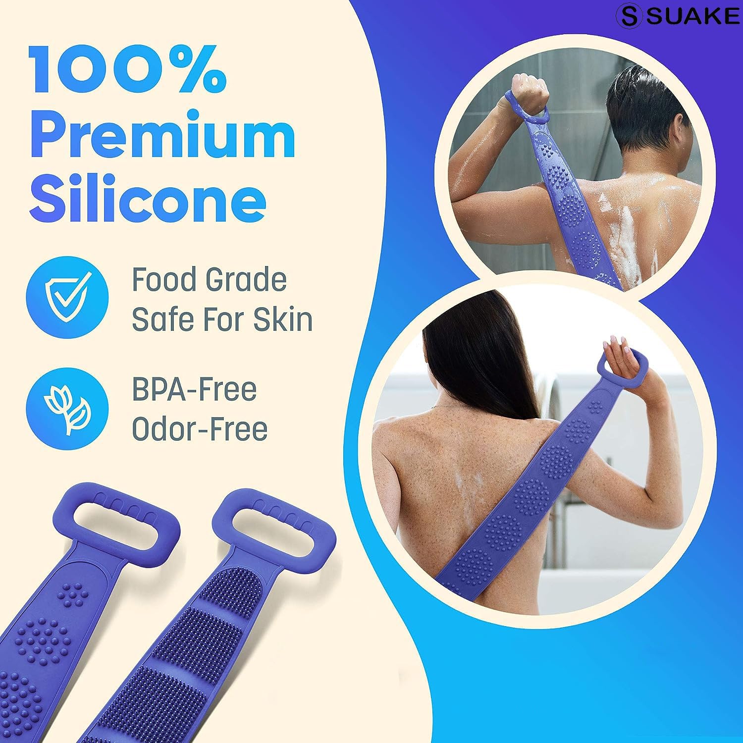 Suake Double-Sided Silicone Body Scrubber: Deep Cleansing, Exfoliating, and Massage for Ultimate Skin Care