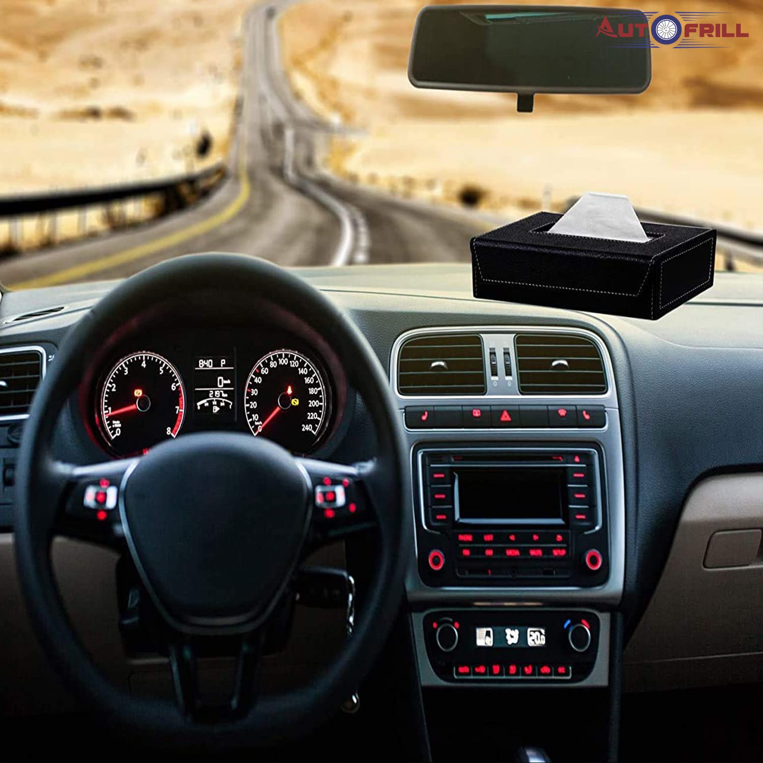 AUTOFRILL Car Tissue Box with 2 Ply 100 Pull Tissue Paper, Tissue Paper Holder, Tissue Box Holder, Car Tissue Holder Tissue Holder for Home, Office, Kitchen (Black Box)