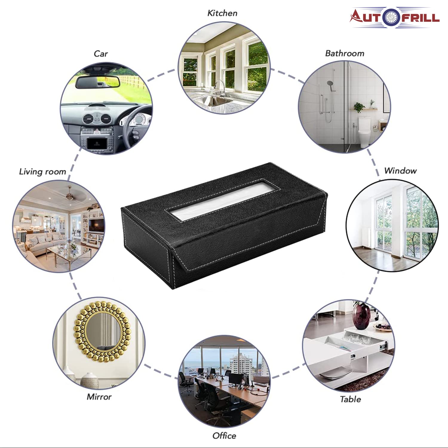 AUTOFRILL Car Tissue Box with 2 Ply 100 Pull Tissue Paper, Tissue Paper Holder, Tissue Box Holder, Car Tissue Holder Tissue Holder for Home, Office, Kitchen (Black Box)