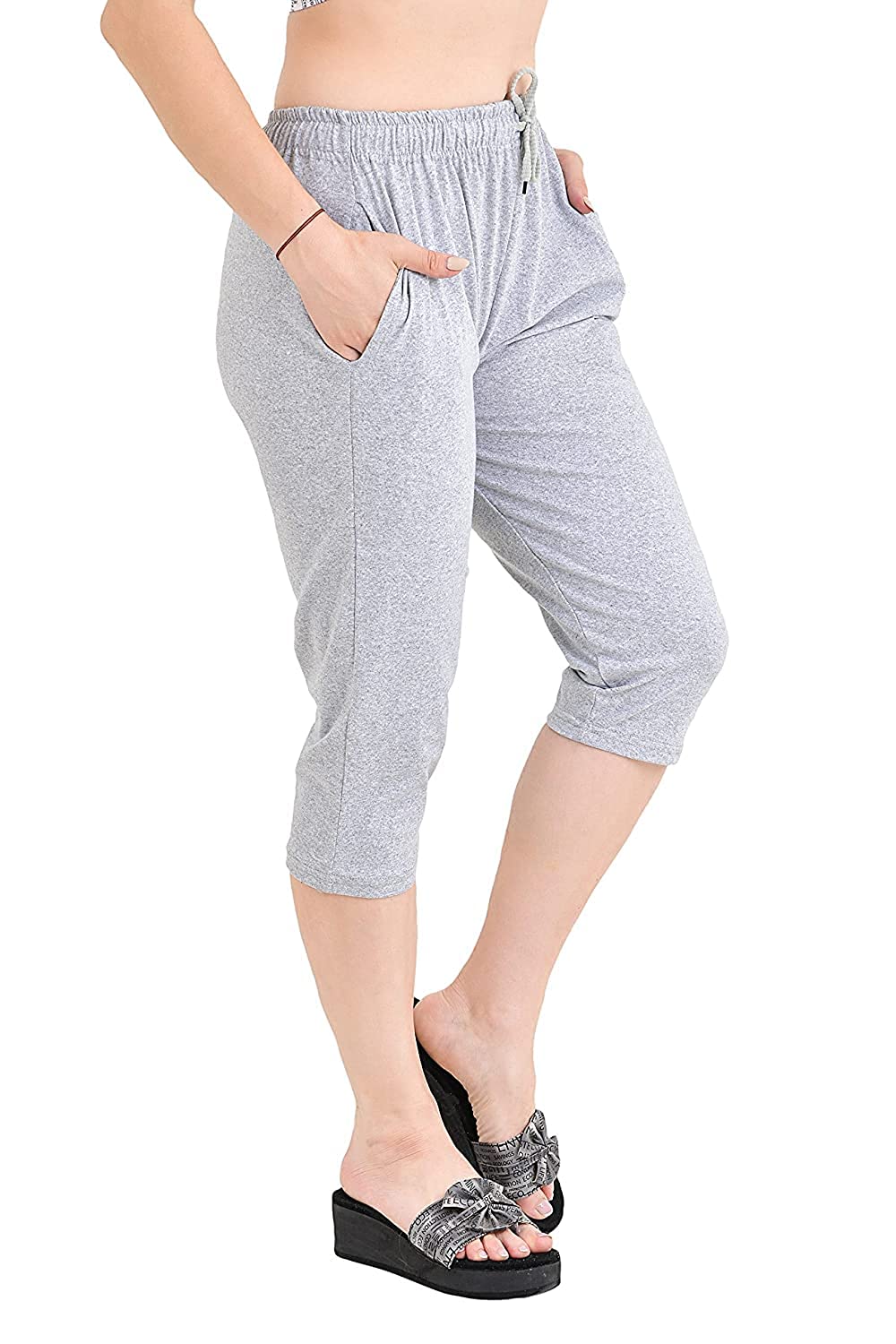 Accustyle Women Cotton Capri with Pockets (Pink,Grey)